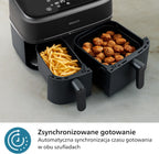 Philips Airfryer 5000 Serii Dual Basket z Technologią Air Steam oraz RapidAir Plus - pojemność 9L, 19 sposobów gotowania, 90% mniej tłuszczu, 2 kosze, czyszczenie parą, akcesoria (NA550/00)