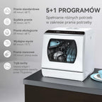 Mini zmywarka stołowa, do użytku z i bez podłączenia do wody, szerokość 43 cm, miejsce na 4 sztućce, do użytku na kempingu, 175 kWh/rok, biały