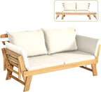 COSTWAY Ławka ogrodowa z funkcją leżenia, sofa ogrodowa z poduszkami i składanym podłokietnikiem, ławka balkonowa z drewna akacjowego, sofa balkonowa, sofa ogrodowa do ogrodu, na taras, balkon, 198 x