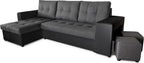 NAWSTOL - Sofa narożna Leon z funkcją spania i skrzynią na pościel – nowoczesna sofa do salonu – możliwość montażu z lewej lub prawej strony (szara + biała sztuczna skóra)