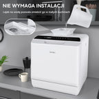 Mini zmywarka stołowa, do użytku z i bez podłączenia do wody, szerokość 43 cm, miejsce na 4 sztućce, do użytku na kempingu, 175 kWh/rok, biały